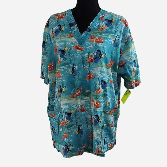 Disney Finding Nemo Scrub Top | Medium | Blue Orange - Picture 1 of 4